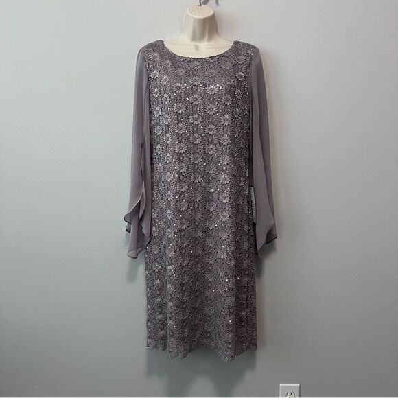 Connected Apparel Sequin Sheer Cape Sleeve Dress Size 10 NWT! - Picture 1 of 9